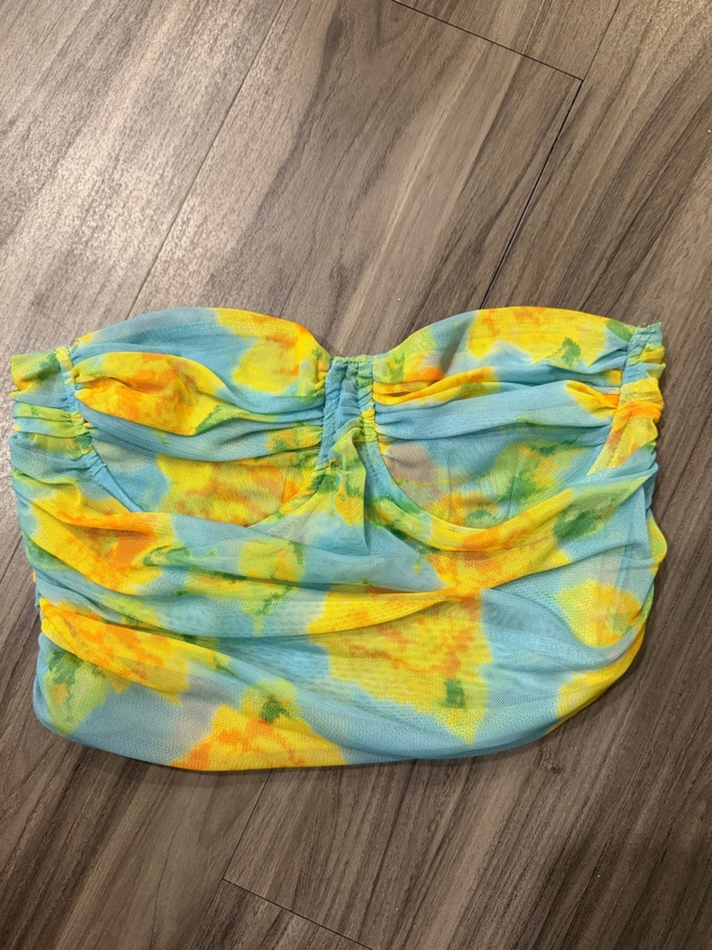 Zara Blue Yellow Floral Bandeau Crop Top
